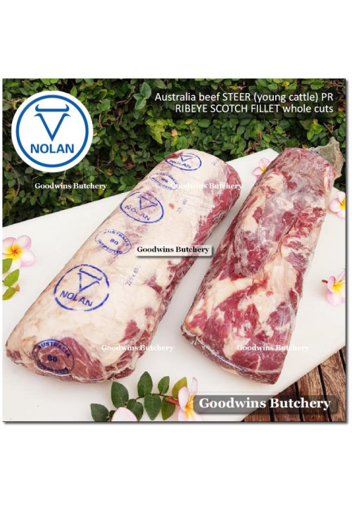 Beef Cuberoll / Scotch Fillet / Ribeye Australia PR STEER (young cattle) NOLAN aged frozen WHOLE CUT +/- 43x16x10cm 4kg (price/kg)